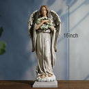 Garden Angel with Flower Wreath Statue - 16" Outdoor Memorial Angel Decor by GreenHaven Gardens