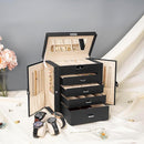 AKOZLIN 5-Tier Jewelry Box Lockable Leather Jewelry Storage Case with 4 Drawers for Women Girls Ring Necklace Earring Bracelet Watches Holder Organizer with Mirror by TinyTreasures Baby Boutique