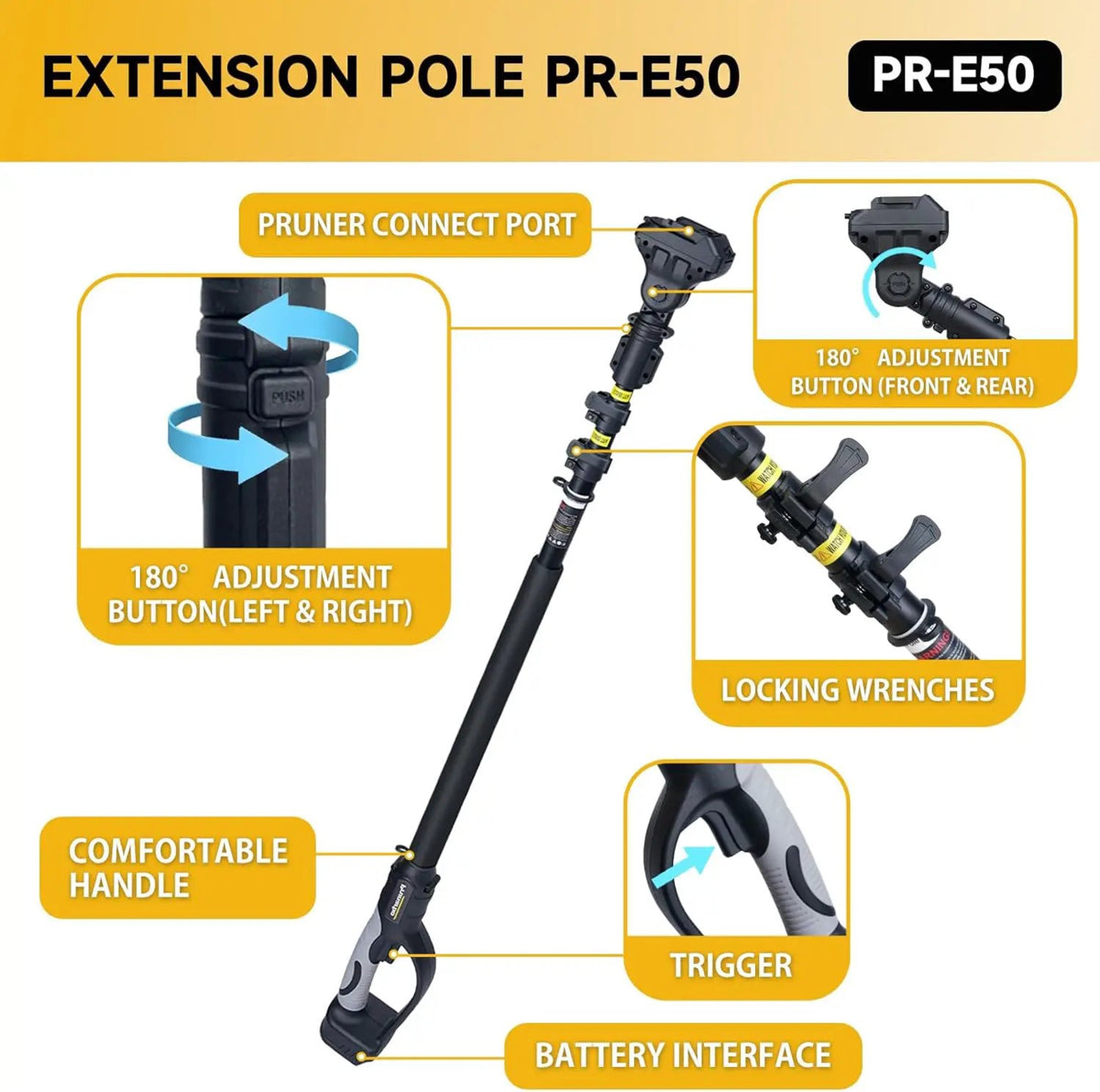 Extendable Pole for Cordless Electric Pruning Shear, Telescopic Pole 4.2-8.2 ft Extension for Gardening Tree Pruner Extended Cutting Reach for Professional Battery Secateurs Heavy Duty, photo 6 of 6