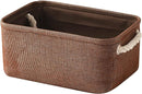 TheWarmHome Small Fabric Canvas Storage Bin with Cotton Rope Handles - Foldable Empty Basket for Gift (Brown-1 Pack,11.8L7.9W5.2H inch) by TinyTreasures Baby Boutique