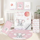 Personalized Nursery Bedding Set, 5 Pcs - Custom Baby Girl Elephant Bedding, Toddlers Bedding Set with Name, Double Layer, Customized Gift for Infant Kid by TinyTreasures Baby Boutique
