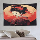 Japanese Woman Geisha Tapestry Asian Cherry Blossom Red Sun Traditional Kimono Folk Tapestries Home Decor for Living Room Bedroom Apartment Farmhouse Dorm 90"x60" by CozyNest Decor