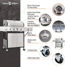Sophia & William 4-Burner Propane Gas BBQ Grill with Side Burner and Porcelain-Enameled Cast Iron Grates, Stainless Steel Barbecue Grills Outdoor Cooking, Silver Cabinet Style, 42,000BTU by GreenHaven Gardens