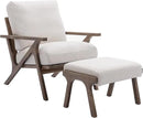 Mid Century Modern Accent Chair with Ottoman, Farmhouse Linen Upholstered Living Room Armchair and Ottoman Set, 23" Seat Wide Retro Leisure Lounge Chair with Wood Frame for Home, Bedroom, White by CozyNest Decor