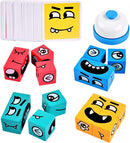 Wooden Face Changing Magic Cube Building Blocks Game Matching Expression Puzzle Toy Board Games for Family Night, Match Puzzles Geometric Educational Toys for Kids and Adults by TinyTreasures Baby Boutique