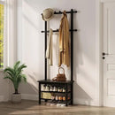Coat Rack with Shoe Storage, Narrow Wooden Hall Tree with Bench, 11 Hooks and 2-Tier Storage Shelves, 3-in-1, Entryway Bench with Coat Rack (23.6"-Black) by CozyNest Decor