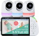 Babysense 5.5" Full-HD Split-Screen Baby Monitor, 1080p Video Baby Monitor with Camera and Audio, 3 Cameras with 6-Color RGB Night Light, 1000ft Range, Two-Way Audio, 4X Zoom, Large Battery by TinyTreasures Baby Boutique