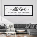 With God All Things are Possible Framed Wall Art, 40''×15'' Black Positive Religious Rustic Bible Verse for Christian God Jesus Christ Prayer, Holy Horizontal Inspirational Catholic Scripture Decor by CozyNest Decor
