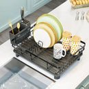 GAXmi Dish Drying Rack Over The Sink Drainer with Drainboard Utensil Holder, 1-Tier Black by CozyNest Decor