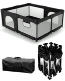 Foldable Baby Playpen with Non-Removable Thick Mat, Extra Large Collapsible Play Yard for Babies & Toddlers, Portable Travel Playpen with Gate, Safe Activity Center (59"×71" Black) by TinyTreasures Baby Boutique