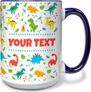Personalized Mug for Kids - Dinosaurs - Custom Name/Text, Ceramic Hot Chocolate/Cocoa/Coffee Cup for Boys/Girls, Birthday/Christmas/Holiday Gift - 15 oz, Navy Blue Handle by TinyTreasures Baby Boutique