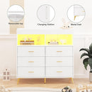 GarveeHome Dresser for Bedroom with 6 Drawers, Baby Changing Table Dresser with Changing Pad, LED Lights & Charging Station, Baby Changing Station with Changing Table Top, White by TinyTreasures Baby Boutique
