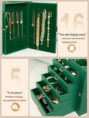 BOOVO Jewelry Box For women, 6 Layer Large Jewelry Organizer With Mirror, Multi-Function Storage Box With Lock, Necklace Holder With 5 Drawers, For Earrings Necklace Bracelet (Green and Gold) by TinyTreasures Baby Boutique