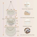 Hanging Baskets for Organizing, 3 Tier Detachable Wall Hanging Fruit Basket Over the Door Organizer for Fruit Vegetable Plant, Beige Boho Cotton Crocheted Fruit Holder for Kitchen Bathroom Bedroom by CozyNest Decor