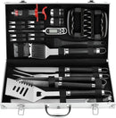 POLIGO 26PC Exclusive BBQ Grill Accessories in Aluminum Case for Birthday Christmas Grilling Gifts - Premium Grill Utensils Set with Barbecue Claws, Meat Injector, Thermometer for Smoker, Camping BBQ by GreenHaven Gardens