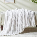 NEWCOSPLAY Super Soft Twin Blanket White Premium Silky Flannel Fleece 3D Ribbed Jacquard Lightweight Bed Blanket All Season Use (White Ribbed, Twin(60"x80")) by CozyNest Decor