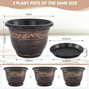 Plastic-Plant-Flower-Planters-16 Inch with Drainage Hole & Saucer, 3 Packs Lightweight Small Resin Flower Pot Indoor Outdoor, Retro Antique Imitation Decorative Garden Containers Sets for Houseplants by CozyNest Decor