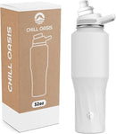 Chill Oasis Water Bottle | Compatible With Popular Flavor Cartridges | BPA Free, Leak Proof, Double-Walled Vacuum Insulated Stainless Steel, and Dishwasher Safe | Cold for 24 Hours (White, 32oz) by CozyNest Decor
