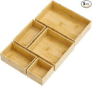 Bamboo Drawer Organizer Set, 5 PCS Multi-use Varied Sizes Junk Drawer Organizer Kitchen Storage Box for Office, Home, Bedroom, Bathroom, Bamboo by CozyNest Decor