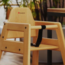 Foundations Neat Seat Wood Highchair for Restaurants, Easy to Clean, “No-tip” Feet, 3-point Safety Harness, Durable Hardwood, Small Footprint, Stackable (Natural) by TinyTreasures Baby Boutique