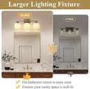 Stainless Steel Milk Glass Vanity Lights for Bathroom, 3 Light Brass Bathroom Light Fixtures Over Mirror, Ceramic E26 Sockets Wall Mounted by CozyNest Decor