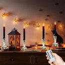 GenSwin Halloween Black Taper Flameless Candles with Ghost Hand Candlesticks and Remote Timer, 2 Pcs Battery Operated Taper Candles with Holder and 3D Flame for Halloween Decor by CozyNest Decor