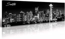 Seattle City Skyline Wall Art Black and White Canvas Prints Panorama Cityscape Picture Night View Painting Poster Modern Artwork Home Decor for Office Living Room - Ready to Hang 13.8" x 47.3" by CozyNest Decor