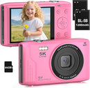 T TAKMLY Digital Camera 5K, Autofocus 16x Zoom 72MP Point and Shoot Cameras Compact Portable with Flash for Kids Boys Girls Teens Students, Anti Shake 2.8'' Screen, 64GB Card Include, Pink by TinyTreasures Baby Boutique