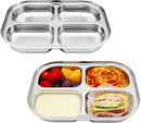 Korean Stainless Steel Divided Plates by KS&E, Little Kids Toddlers Babies Tray, BPA Free, Diet Food Control, Compact Serving Platter, Dinner Snack, 4 Compartment Plate Silver, Set of 2 by TinyTreasures Baby Boutique