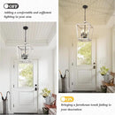4 Light Rustic Chandelier, Farmhouse Lantern Fixture with Brushed White Oak Cage and Adjustable Chain, E12 Base Geometric Hanging Light Fixture Ceiling lighting for Entryway Kitchen Island, Indoor Use by CozyNest Decor