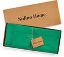 Solino Home Linen Emerald Green Hemstitch Table Runner 60 Inches - 100% Pure Linen Small Table Runner 14 x 60 Inch Ideal for Dresser and Coffee Tables - Classic Hemstitch by CozyNest Decor