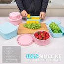 Nesting 100% Silicone Food Storage Containers with Lid & Measuring Line, 6 Pack, Leakproof Stackable Silicone Containers for Food Lunch Snack, Microwave Freezer Dishwasher Safe, Light Blue/Pink by TinyTreasures Baby Boutique