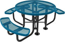 Heavy-Duty Portable Outdoor Picnic Table with Umbrella Hole, Expanded Metal Patio Dining Furniture Made in America (46" Round Top, Light Blue) by CozyNest Decor