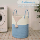 Large Woven Laundry Basket Hamper,80L Cotton Rope Storage Bin for Blankets,Toys and Clothes,Decorative Tall Nursery Hamper for Living Room,Baby Nursery,Bathroom and Bedroom,White and Blue by CozyNest Decor