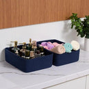 Large Shallow Organizing Baskets 15x11x5.1 Inches - Rope Woven Storage Bins for Bathroom, Shelves, Cube Closet, Navy Blue 2 Packs by CozyNest Decor