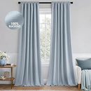 MIULEE 100% Blackout Curtains 90 Inch Long 2 Panels Set for Bedroom, Thick Faux Linen Black Out Curtain Room Darkening Back Tab Pleat Window Textured Drapes with Hooks for Living Room, Chambray Blue by CozyNest Decor