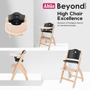 Abiie Beyond Junior Wooden High Chair with Tray - Adjustable and Convertible High Chair for Babies and Toddlers - 6 Months to 250 Lb - Water Resistant - Natural Wood/Black Pearl Cushion by TinyTreasures Baby Boutique