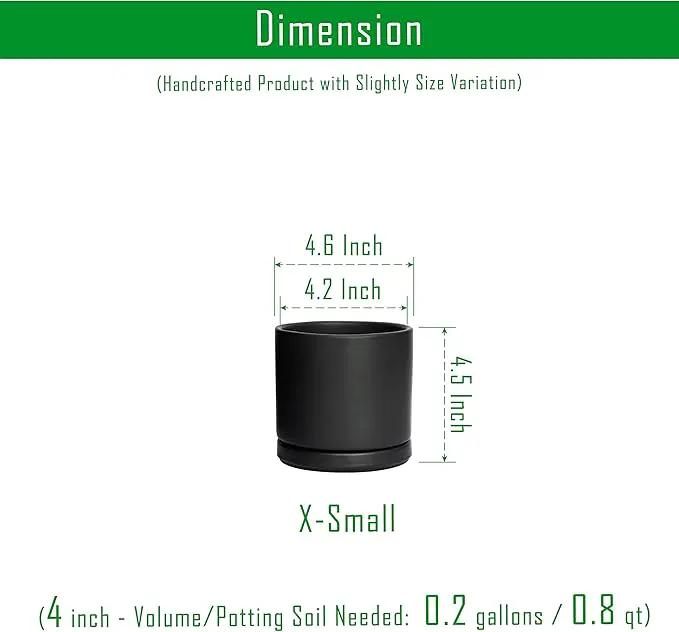 D'vine Dev Set of 4 Small Ceramic Plant Pots, 4.6 Inch Succulent Planter Pot for Plants with Drainage Hole and Saucer, Black, 94-X-B-2, photo 3 of 7
