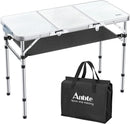 Folding Camping Table with Storage Net, 3ft Camping Table Aluminum Folding Table with 3 Adjustable Height Max 27.1 Inch, Portable, for Outdoor Backyard BBQ, Silver by GreenHaven Gardens