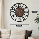 Maxstar Large Round Wall Clock for Living Room Decor Battery Operated Non Ticking Black Metal Wood Clocks for Home Living Room Garden Farmhouse Office Kitchen Decoration -24 inch by CozyNest Decor