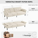 89” Futon Sofa Bed, Linen Comfy Futon Couch Bed with 2 Square Pillows, Convertible Sleeper Sofa with Adjustable Backrest& Armrests, Modern Loveseat Sleeper for Living Room, Bedroom, White by CozyNest Decor
