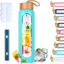 Aqulea Glass Water Bottles 32 Oz with Silicone Sleeve - BPA Free Reusable Wide Mouth Glass Motivational Water Bottles with Fruit Infuser – Leak Proof Borosilicate Water Bottle with Time Marker (Teal) by CozyNest Decor