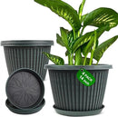 Large-Planter-Indoor-Outdoor Plant Pots, 14 inch 4 Pack Plastic Flower Pots with Saucer And Drainage Holes, Modern Garden Planters For Planting Medium Large Plants， Decorative Resin Garden Pots by CozyNest Decor