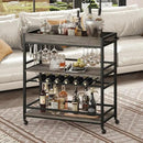 BON AUGURE Bar Cart, Home Bar Serving Cart on Wheels, Mobile 3 Tier Liquor Beverage Carts with Wine Rack and Glass Holder (Grey Oak) by CozyNest Decor