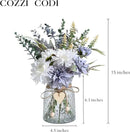Fake Flowers Artificial Blue Flowers with Vase, Table Centerpieces for Dining Room, Silk Flower Arrangements for Home, Living Room Bathroom Plant Decor, Centerpiece Table Decorations by GreenHaven Gardens
