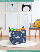 FANKANG Square Nursery Hamper Storage Bins Canvas Laundry Basket Foldable with Waterproof PE Coating Storage Baskets Gift Baskets for Children, Office, Bedroom, Clothes（Square-Blue dinosaur ） by TinyTreasures Baby Boutique