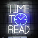 Time To Read Neon Sign Read Books Neon Light White Letter LED Signs Blue Clock Neon Read Light Up Sign for Bedroom Classroom Library Reading Corner Bookstore Decor by CozyNest Decor
