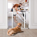 Babelio Metal Baby Gate, 29-43" Auto Close Easy Install Pet Gate, Extra Wide Walk Thru Child Safety Gate, 30" Tall Pressure Mounted Dog Gate for Doorways & Stairs, White by TinyTreasures Baby Boutique