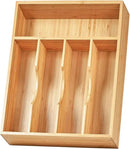 Umilife Kitchen Drawer Organizer, 10 Inch Silverware Utensil Tray Holder, Extra Deep, with Non-Slip Feet & Grooved Drawer Divider, 5 Slots Total Bamboo Wood Caddy for Flatware Cutlery Knives by CozyNest Decor