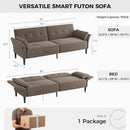 89” Futon Sofa Bed, Comfy Futon Couch Bed with 2 Square Pillows, Convertible Sleeper Sofa with Adjustable Backrest& Armrests, Modern Loveseat Sleeper for Living Room, Bedroom, Light Brown by CozyNest Decor